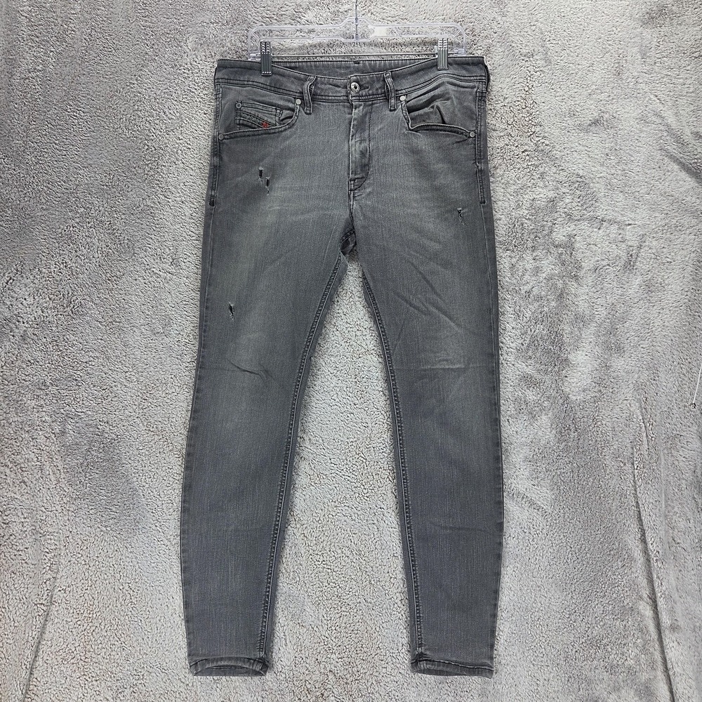 Diesel Jeans Mens 33x32 Gray Stickker Super Slim Skinny Stretch Zip Fly 0677I